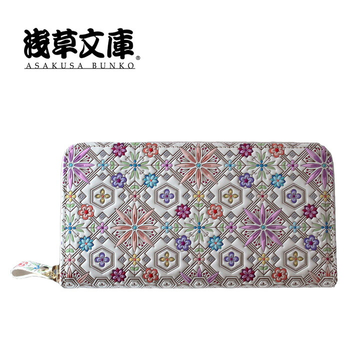 浅草文庫 二つ折り財布 花菱 ピンク Amazon.co.jp: [浅草文庫] 友禅染 二つ折り 財布 L字ファスナー