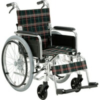 マキライフテック アルミ製 多機能 車いす (自走式/肘跳ね上げ式) セレクト80 ネイビーチェック KS80-4043NC