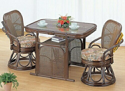 楽天市場】天然籐 ダイニング3点セット ラタン ガラステーブル チェア