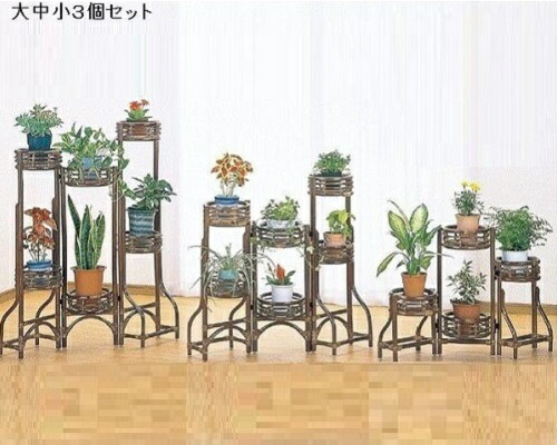 【お得 最大2000円】フラワースタンド 大中小3点セット 完成品 折りたたみ式 幅調節可能 フラワーラック 今枝商店 籐製 ラタン製 W126Bset W-126Bset|サン・ブレス