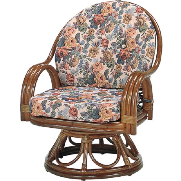 【お得 最大2000円】幅58&times;奥行58&times;高さ75cm (座面高35cm/クッションなし28cm) ラウンドチェアー 回転座椅子 今枝商店/籐 ラタン家具 ミドルハイタイプ　ダークブラウン S583B S-583B｜サン・ブレス
