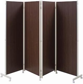 【お得 最大2000円】高さ180cm キャスター付パーテーション4連 衝立 家具 仕切り インテリア 事務所 目隠し 高さ180cm ダークブラウン NJ-0174|サン・ブレス