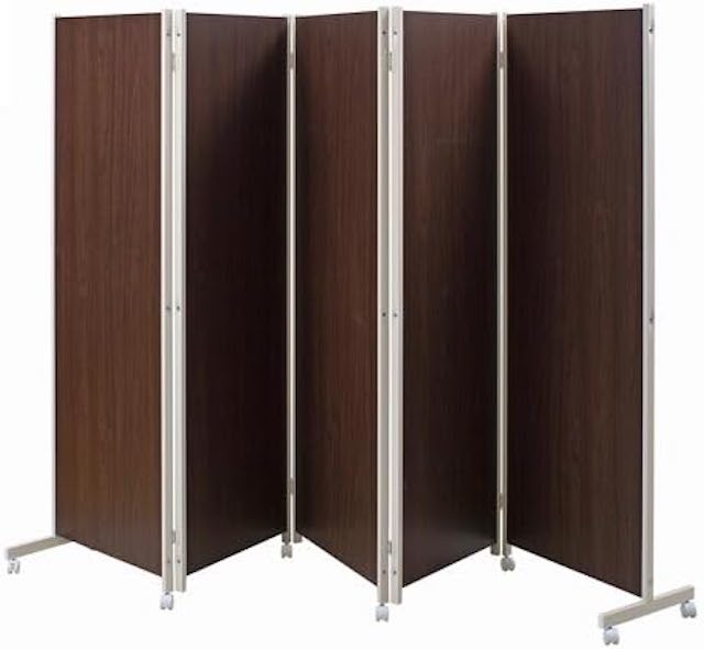 【お得 最大2000円】高さ180cm キャスター付パーテーション5連 衝立 家具 仕切り インテリア 事務所 目隠し 高さ180cm ダークブラウン NJ-0177｜サン・ブレス