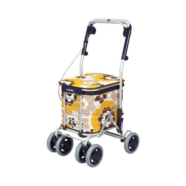 【お得 最大2000円】座れるカート アルミショッピングカート スワレル ユーバ産業 AS-0275 花柄イエロー色|サン・ブレス