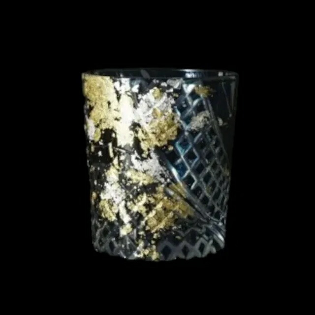 日本酒グラス　箔舞切子 日本酒 焼酎グラス 280ml 約高さ9センチ ガラス食器 食洗機対応 塗り工房ふじい 箔舞切子　金箔 KR(G)-001 ダークブルー色