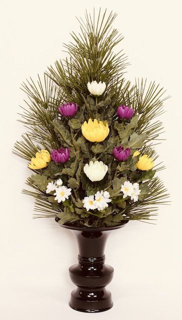 【お得 最大2000円】水上約60cm水下約21cm 花器なし 造花 お供花 仏花 お供え花 仏壇花 お仏壇用に コウヤマキ 高野槇 色花添F K-0312|サン・ブレス