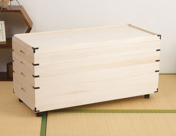 【最大2000円値引】桐衣装箱 4段 キャスター付き 桐タンス たとう紙 折らずに収納 日本製 着物収納 完成品 防湿 防虫 衣装ケース HI-0031｜サン・ブレス