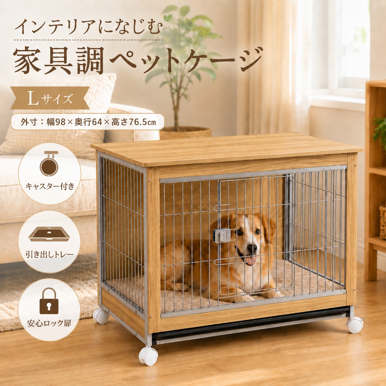犬 伏せ籠 木製 天板付き添い人 家具調 愛玩動物伏せ籠 ゲージ 小型犬 中型犬 大型犬 キャスター付き添い人 お盆付き添い人 今めかしい ウッディ 倶楽部 室内 住み家 洗い濯ぎし分かりやすい お洗い濯ぎ楽々 精神的な統合飾り気の無い 室内装飾 幅98珊