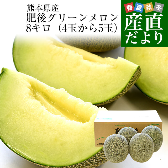 熊本県産 JAやつしろ他 肥後グリーンメロン 優品以上 超盛り 8キロ前後 (4玉から5玉) めろん 市場スポット 送料無料
