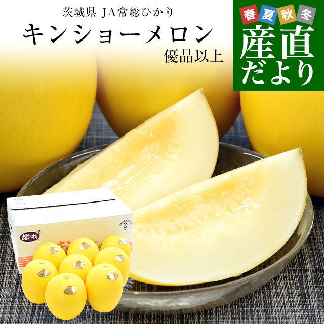 茨城県産 JA常総ひかり キンショーメロン LからLAサイズ 優品以上 合計5キロ前後(9玉から8玉入り) 送料無料 めろん ノーネットメロン