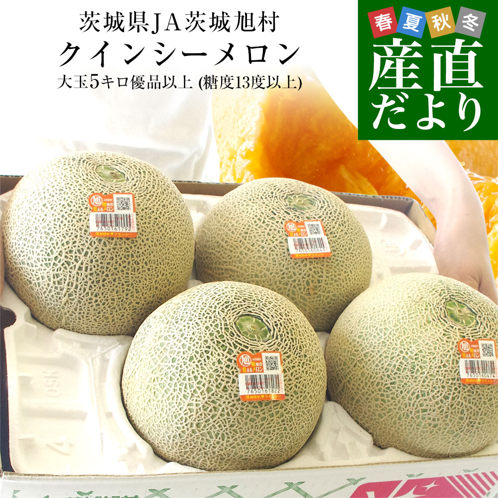 茨城県産 JA茨城旭村 クインシーメロン 優品以上 約5キロ (3玉から4玉) 4Lから3Lサイズ 送料無料 赤肉メロン めろん 赤肉