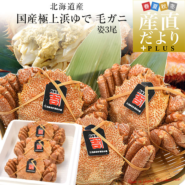 北海道より直送 北海道産 「浜ゆで 毛ガニ」350g前後×3尾入 送料無料 かに カニ 毛がに 毛蟹
