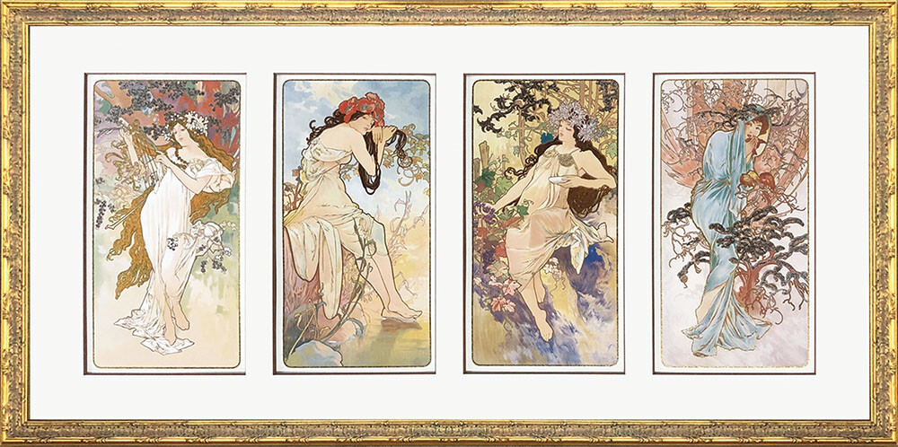 ★!PT１０倍還元!★【bicosya/美工社】 アルフォン・ミュシャ Alphonse Mucha　 アートパネル　Four seasons(春夏秋冬)　GAM-62464《/絵画/おしゃれ/御祝/絵/壁掛/ポスター／アート/芸術/美術/教材/ピクチャー/飾り/インテリア/ポップアート/》｜三丁目商店