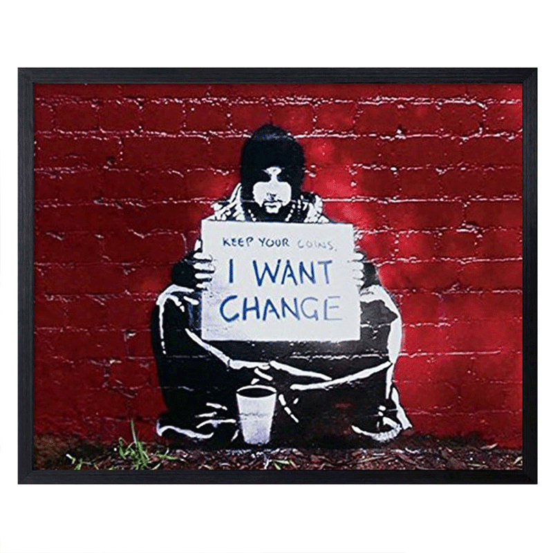 ★!PT１０倍立てなおす!★ 【bicosya/美工社】Banksy /バンクシー I want change 眼球 ウォント うつり変わり 《/線描/今めかしい/御祝/絵/壁掛/貼り出し／美術/美術/芸術/教材/活動写真/飾りつけ/室内装飾/ポップアート/》