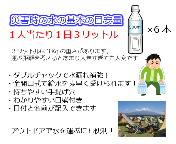 市場 非常用給水バッグ ウォータータンク 給水袋 3リットル用 収納 給水タンク 折りたたみ式