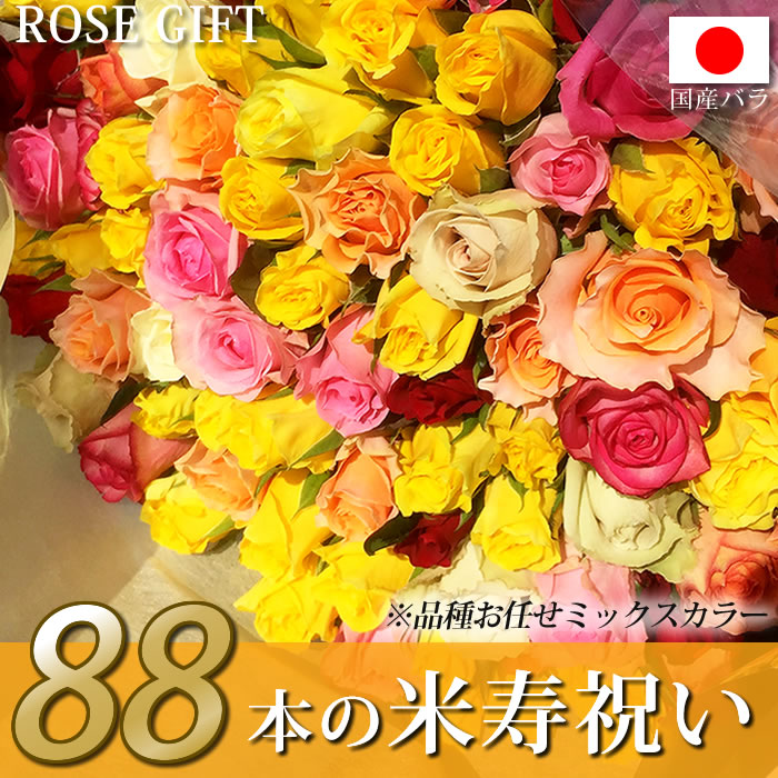 米寿祝い バラの花束 歳 おまかせ 50cm 本 無料ラッピング 産地直送 生花 宅配便 送料込み 長寿祝い 才 八十八歳 米寿祝い 徳島県産 コロナ応援薔薇 生花 切り花 切花 歳 誕生日プレゼントプレゼント 楽天スーパーsale ありがとうわくわくの阿波の産直便歳
