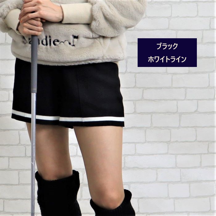 楽天市場 ライン入りニットショートパンツゴルフウェアレディースパンツ ゴルフレディースパンツ レディースゴルフパンツ ゴルフレディースショートパンツ レディースゴルフショートパンツ ホワイト ブラック グレー S M L あたたかい かわいいゴルフウェア Sandie 楽天