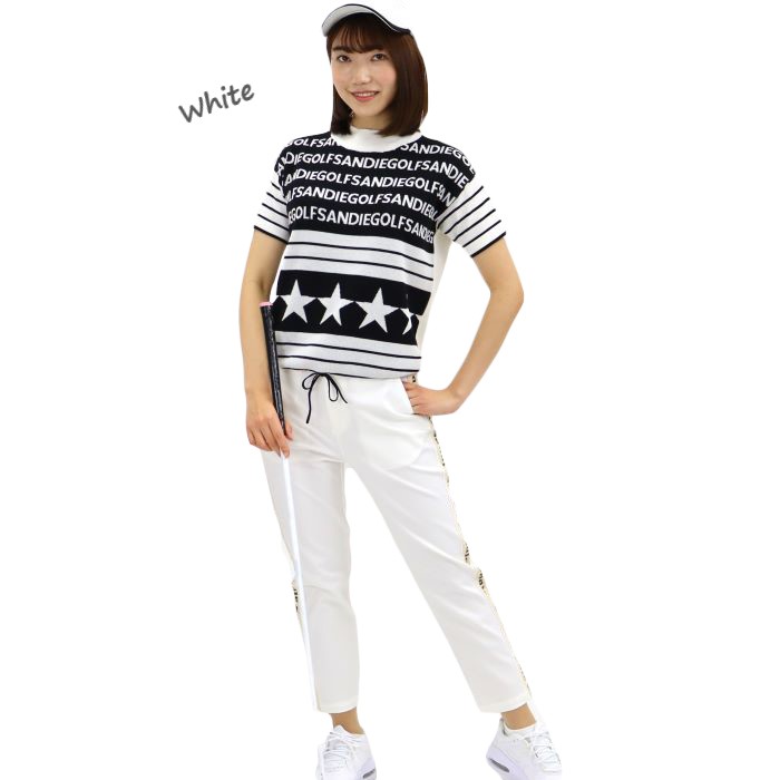 祝開店大放出セール開催中 星ロゴ柄ニットレディースゴルフ レディースゴルフウェア レディースゴルフ半袖 ゴルフレディース ゴルフウェアレディース ゴルフレディース半袖 S M L ネイビー ブラック かわいいゴルフウェア 抗菌防臭 大きいサイズ 小さいサイズ ゴルフ