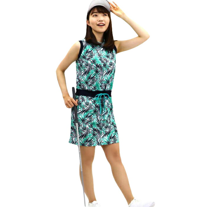 格安即決 ヤシ柄プリントワンピースゴルフワンピース ゴルフ春夏ワンピース 透けないワンピース ゴルフおしゃれワンピース かわいいゴルフワンピース ゴルフ ノースリーブワンピース 派手なレディースゴルフウェア 目立つゴルフウェア 派手なゴルフワンピース イエロー