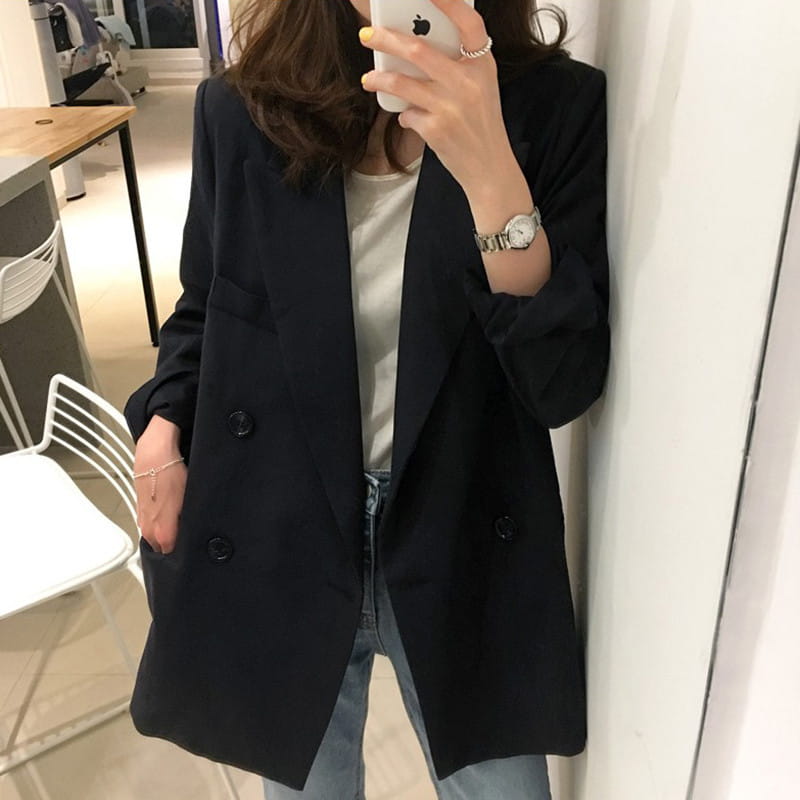 市場 テーラードジャケット 黒 スーツジャケット アウター レディース ゆったり 無地