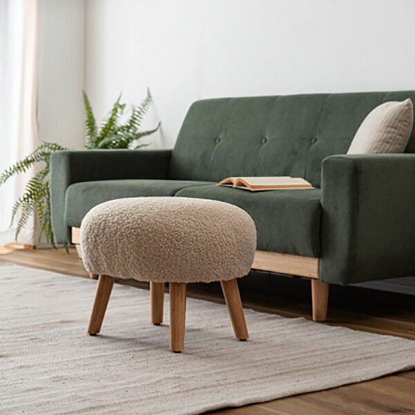 EGG STOOL (スツール) 【 スツール 丸椅子 ラウンド 腰掛 イス オットマン ブークレ生地 天然木 円形 簡易椅子 アームレス SMYS 肘無し 背もたれなし 木脚 ファブリック おしゃれ かわいい 来客 無地 北欧 1人掛け リビング 玄関 602 シンプル 】
