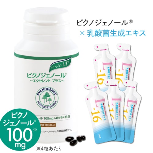 ピクノジェノール エクセレントプラス (120粒) ＆乳酸菌生み出すこと抽出エキスL-16 おテスト作業ピクノジェノール練りあわせる加えることと御身周囲の状況を整え、体を世話をするする加えること【はだ着世話をする/ポリ石炭酸/乳酸菌生み出すこと物】【おすすめ】