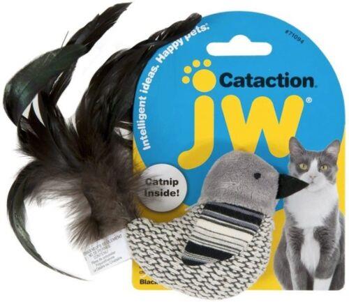 JW Pet Cataction Catnip Black And White Bird Cat Toy With Feather Tail 1 count画像