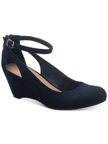 SUN STONE Womens Navy Cut Out Sides Miley Round Toe Wedge Buckle Sandals 6.5 M レディース画像