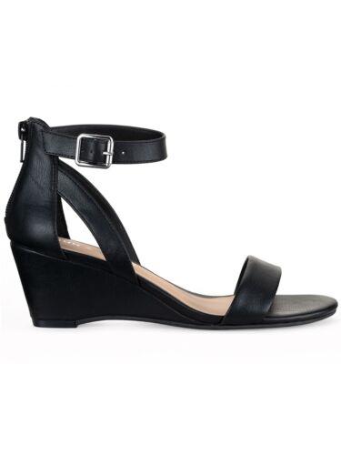 SUN STONE Womens Black Adjustable Cutouts Jossie Round Toe Wedge Sandals 6 M レディース画像