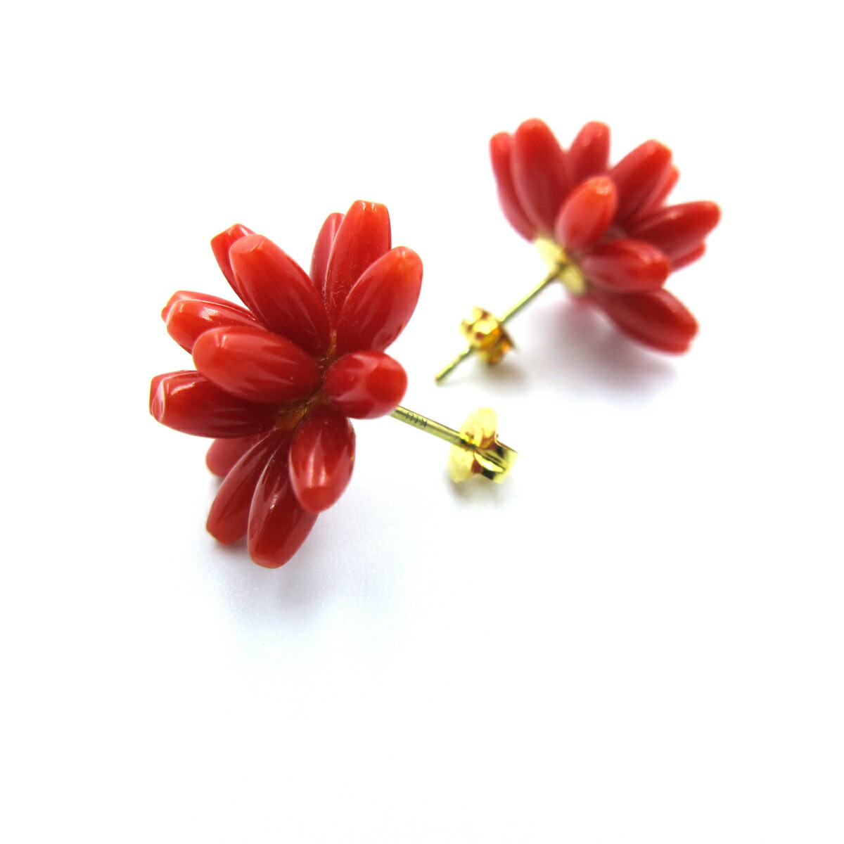 赤珊瑚 ピアス 花 K18 地中海珊瑚 さんご サンゴ コーラル Sango Coral 本珊瑚 無染色 宝石サンゴ Monitor Systems Com