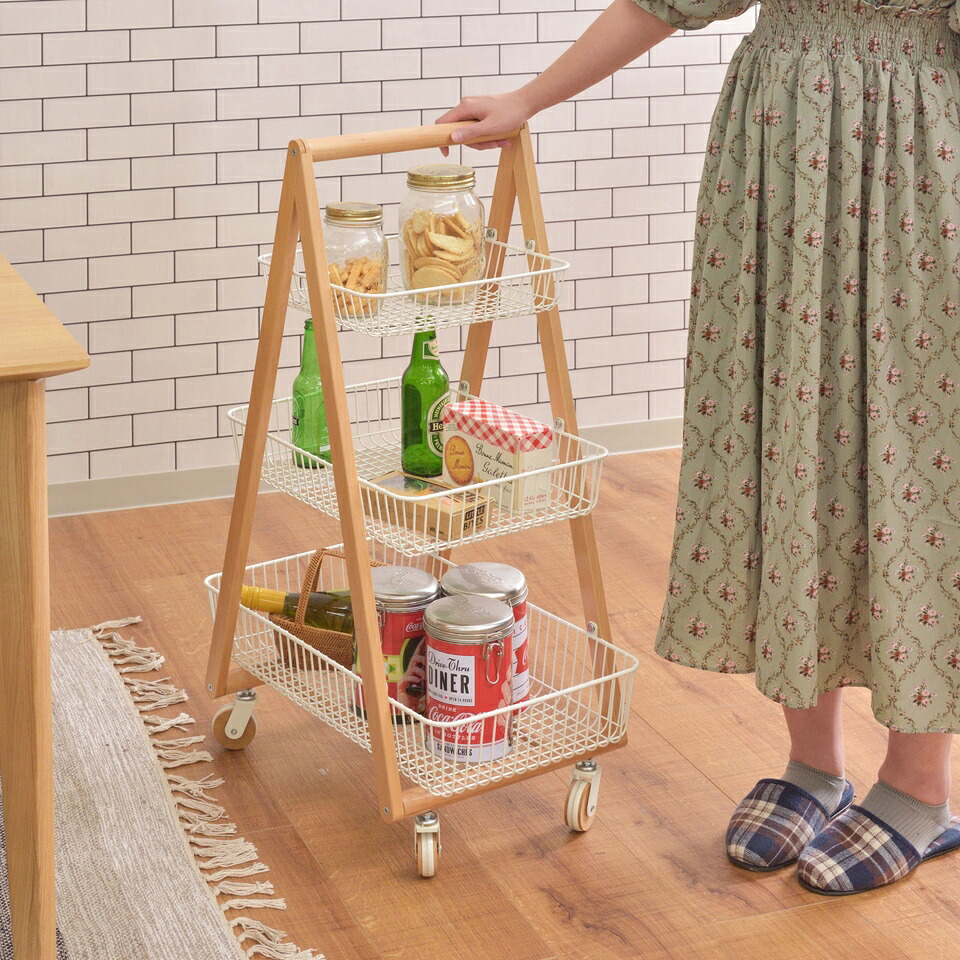 最大3000円OFFクーポン配付中 07/30(木)00:00～ バスケットワゴン バスケットワゴン ワゴン バスケット キッチンワゴン ガーデンプランター フェイクグリーン 植物 観葉植物 天然木 木製 スチール 北欧 ナチュラル シンプル キャスター テーブルサイド ラック 棚｜インテリア雑貨 サンゴスタイル