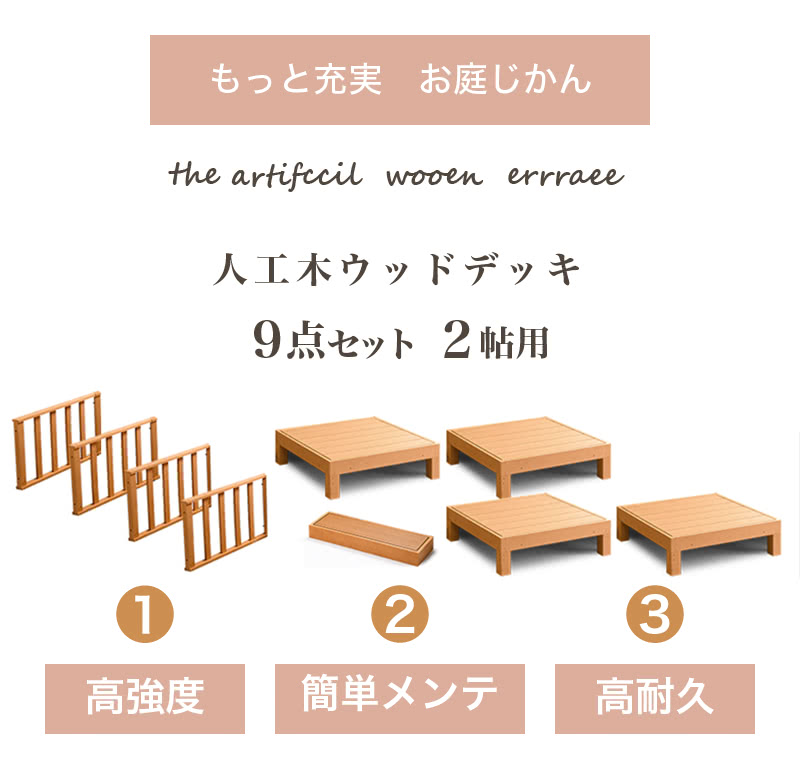 チーク材の木目を再現した高級感のある人工木デッキ 2帖 ウッドデッキ 人工木 Diy キット 腐りにくい 頑丈 9点セット 頑丈 丈夫お手入れが楽 メンテナンス 水洗い可能 Avd ウッドデッキ 人工木ウッドデッキ 9点セット 2帖 1坪 ブラウン 人工木材 ウッドデッキ 腐り チーク材の木目を再現した高級感のある人工木デッキ 2帖 ウッドデッキ 人工木 Diy キット 腐りにくい 頑丈 9点セット 頑丈 丈夫お手入れが楽 メンテナンス 水洗い可能 Avd ウッドデッキ 人工木ウッドデッキ 9点セット 2帖 1坪 ブラウン 人工木材 ウッドデッキ 腐り