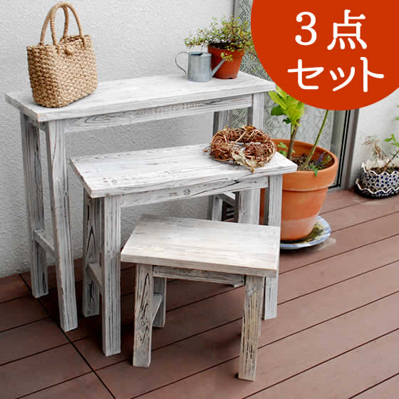 最大3000円OFFクーポン配布中 07/18(土)00:00～ ホワイトスツール風花台 3点セット YT-406080WW 送料無料 収納 木製 北欧 キャスター ボックス 椅子 チェア 丸いす 丸イス｜インテリア雑貨 サンゴスタイル
