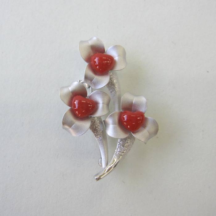 楽天市場】日本 高知産血赤珊瑚 ブローチ ペンダント兼用 SILVER 花