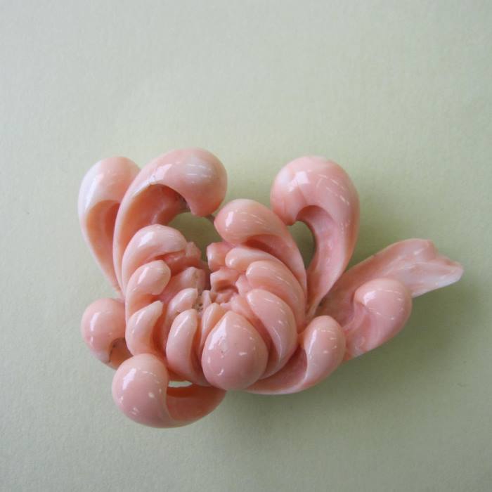 珊瑚　サンゴ　彫刻　ブローチ　菊　花 楽天市場】ミッド珊瑚 豪華 菊の花の彫り帯留め 兼ブローチ 和