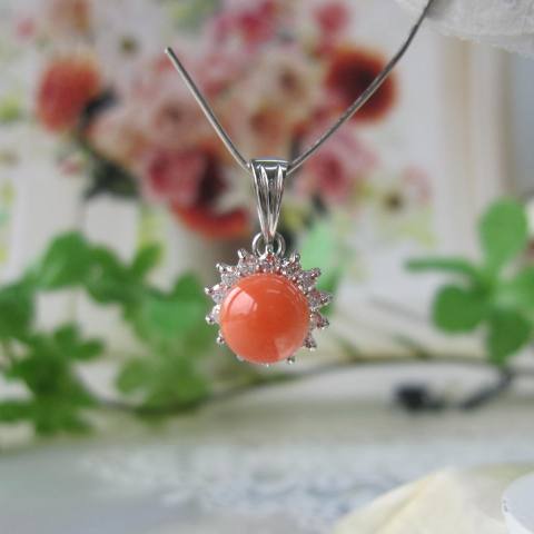 楽天市場】桃珊瑚 丸玉ペンダントトップ 14.7ミリ K18 ダイヤモンド