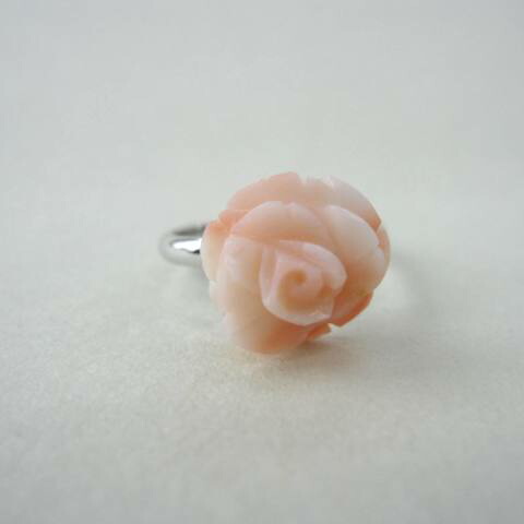 楽天市場】ピンク珊瑚の薔薇の花のフリーリング/指輪/天然石/『宝石