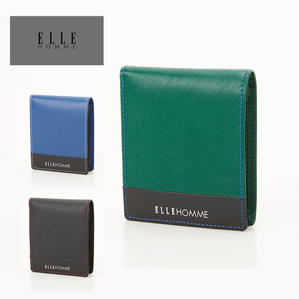 ELLE HOMME」二つ折り財布（ファスナー小銭入あり）xp3448306 プレリー ELLE HOMME(エルオム) シープ 二つ折り財布（小銭