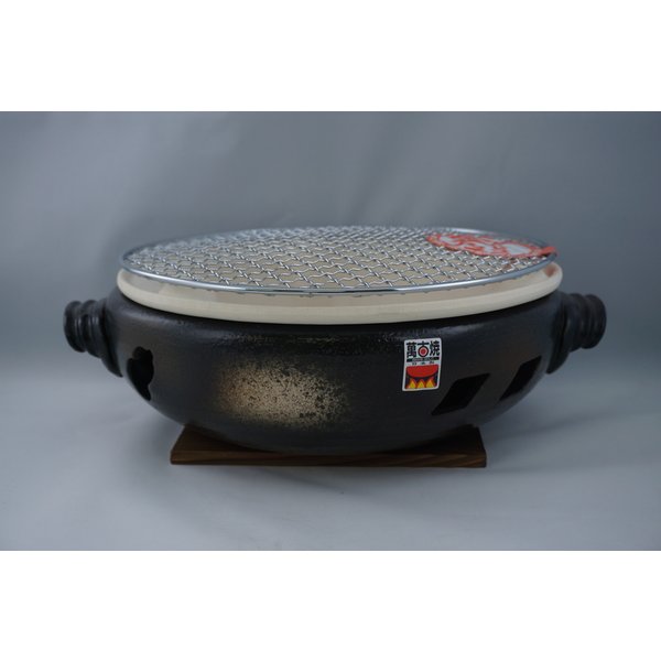 楽天市場】三河焼 しちりん じゅうじゅう 黒 台、アミ止め付 珪藻土