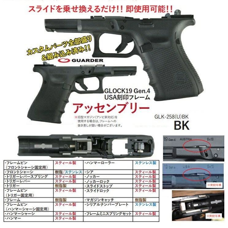 大切な GUARDER フレーム 全部盛り Gen4 東京マルイ グロック19Gen.4用 USA刻印仕様 Black GLK-258 U BK  fucoa.cl