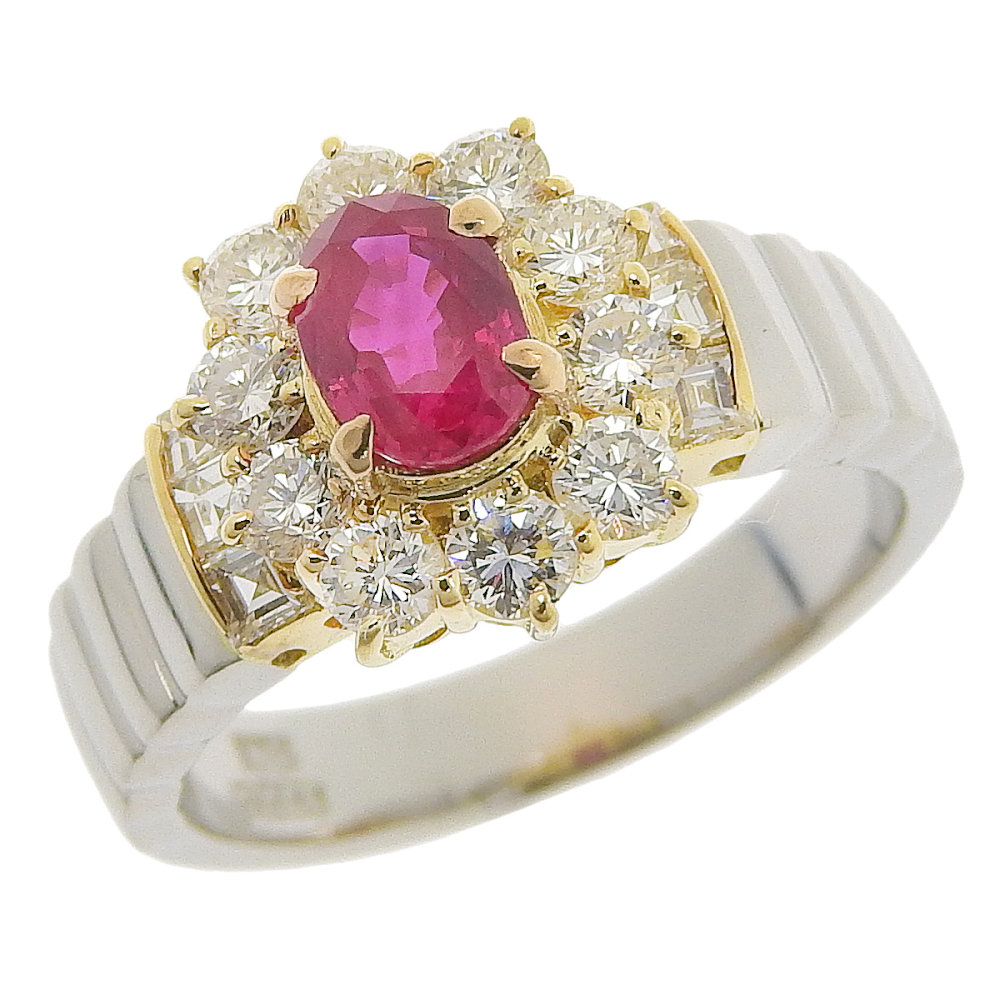 【返品OK】0.64ct 天然ルビー リング 10.5号 Pt900/K18YG 合計0.79ct 天然ダイヤ ソーティング付き レディース 18K 18金 イエローゴールド プラチナ 白金 コンビ 一粒 オーバルカット 楕円【送料無料】【中古】