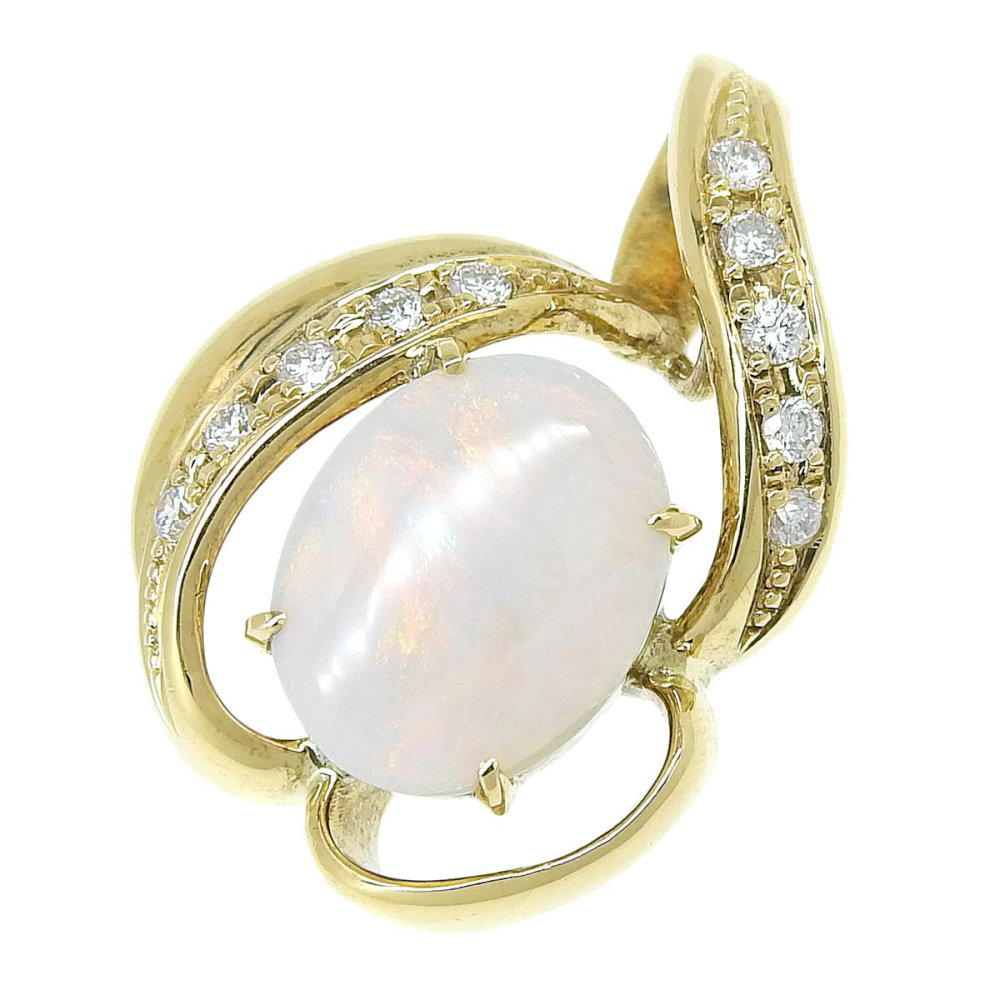 【返品OK】天然ホワイトオパール ヘッド K18YG レディース 合計0.18ct 天然ダイヤ 18K 18金 イエローゴールド 金無垢 カボションカット【送料無料】【中古】