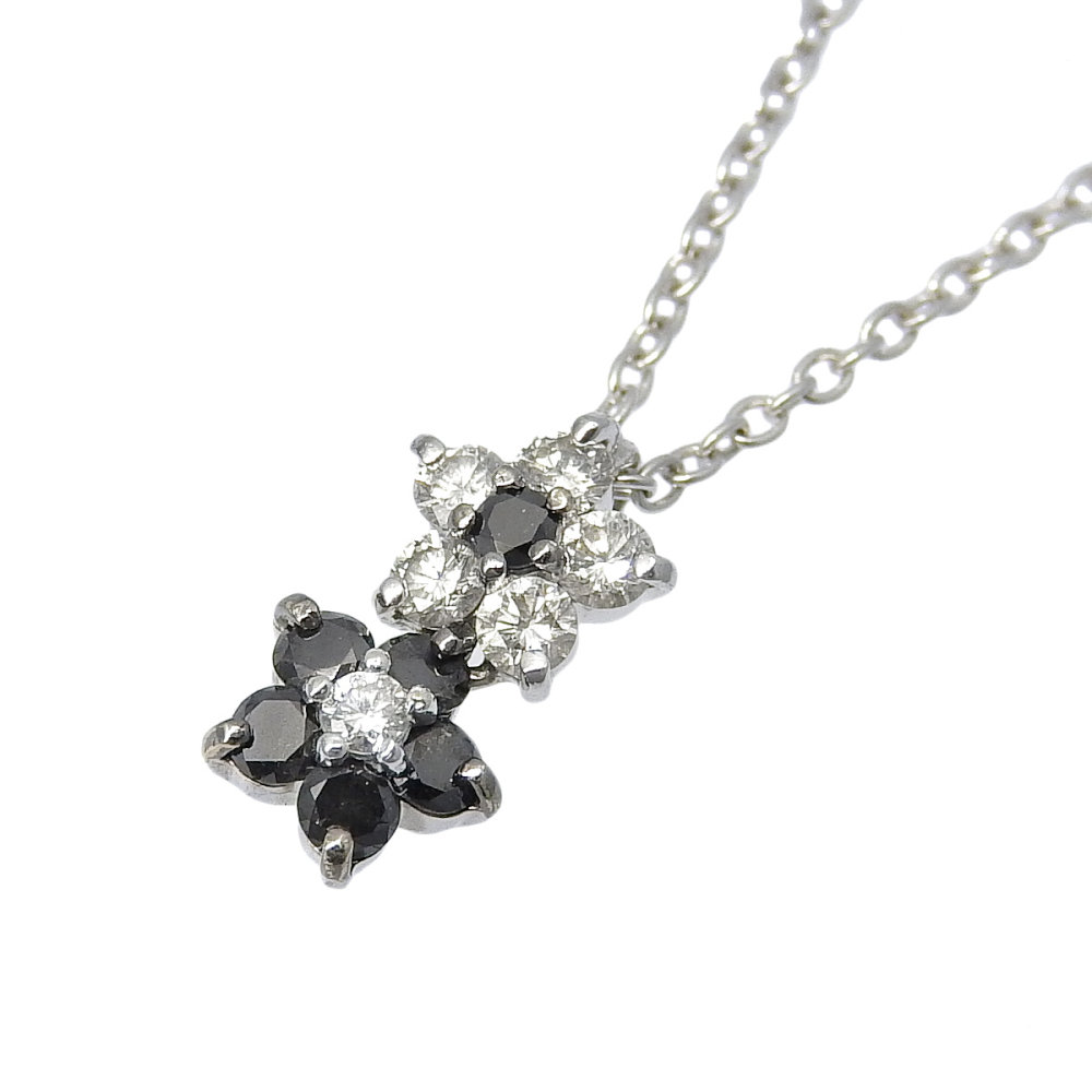 【返品OK】ポンテヴェキオ フラワーモチーフ 合計0.16ct 天然ダイヤ ネックレス 40cm K18WG 合計0.18ct 天然ブラックダイヤ レディース 18K 18金 ホワイトゴールド 金無垢【送料無料】【中古】