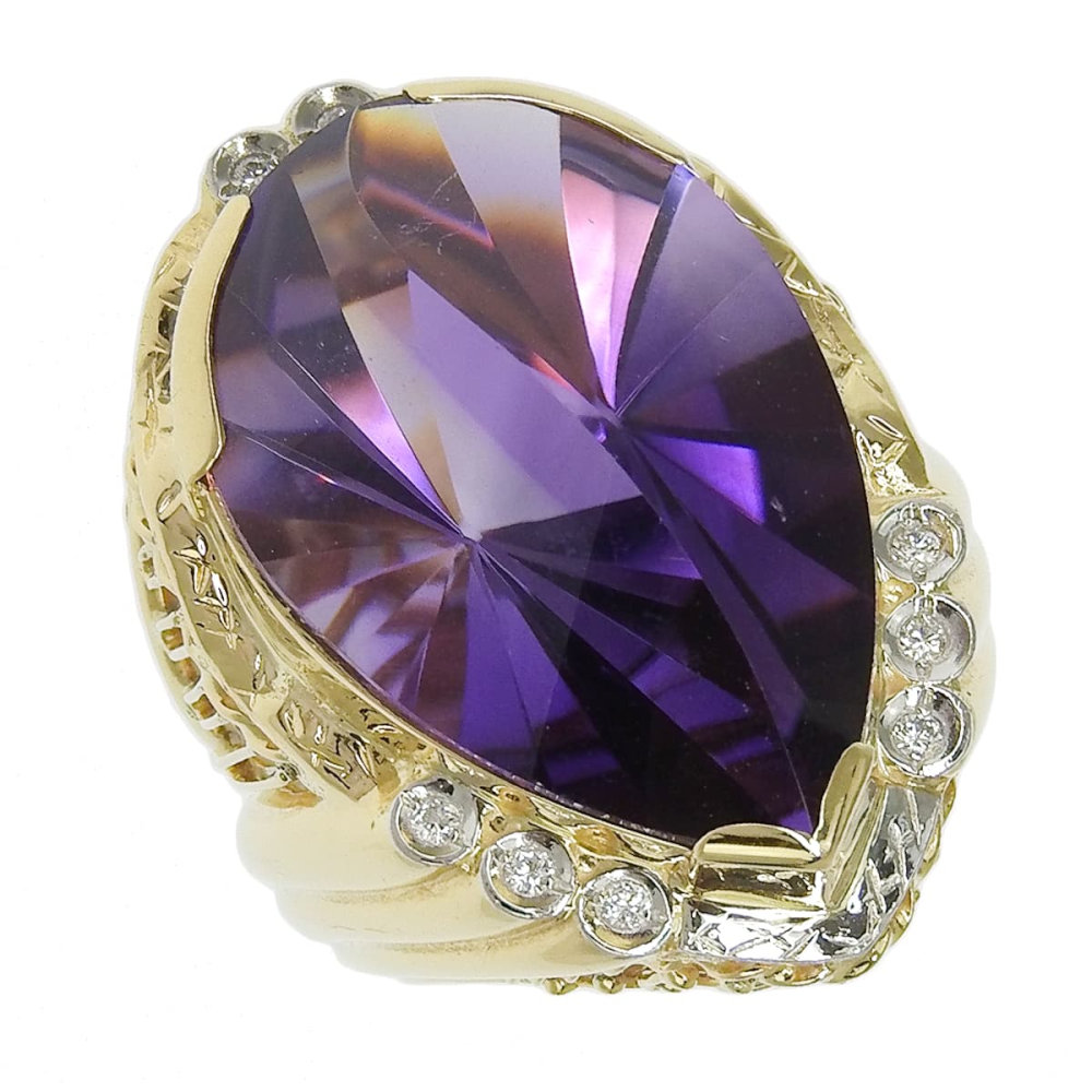 Pt900 K18 アメシスト2.04ct ダイヤモンド0.26ct リング 約16.5号 9.0g