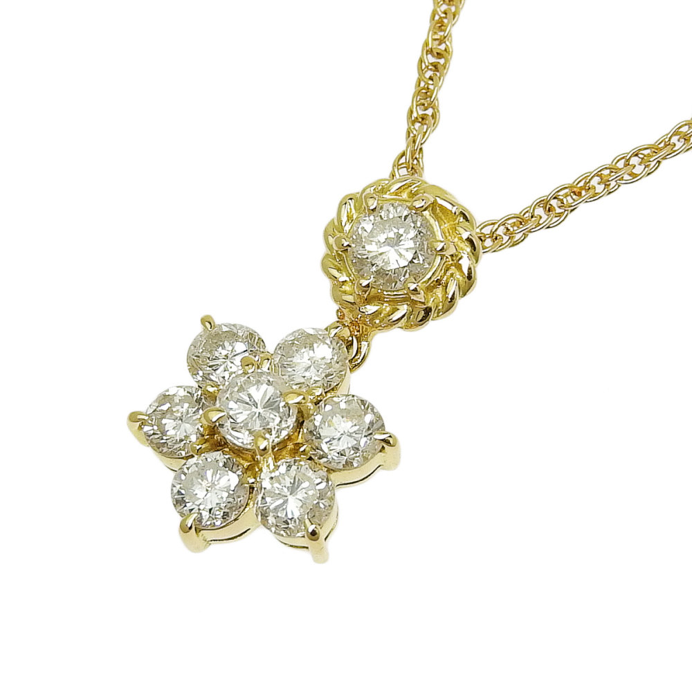【返品OK】フラワーモチーフ 合計1.056ct 天然ダイヤ ネックレス 41cm K18YG 新品仕上げ済み レディース 18K 18金 イエローゴールド 金無垢【送料無料】【中古】