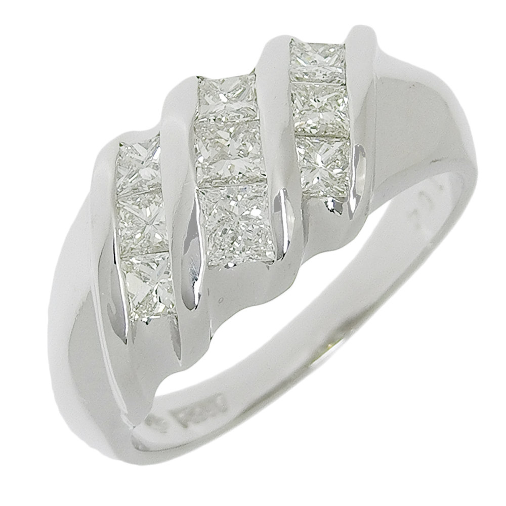 【返品OK】合計1.04ct 天然ダイヤ リング 15号 Pt850 レディース プラチナ 白金 ライン 3列 三列 4角 四角 スクエア【送料無料】【中古】