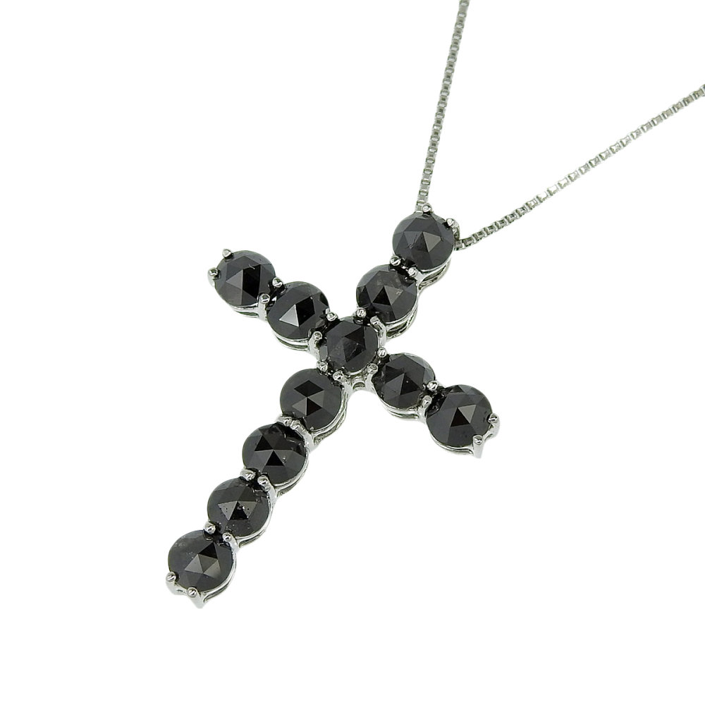【返品OK】クロスモチーフ 合計2.20ct 天然ブラックダイヤ ネックレス 45cm K18WG 新品仕上げ済み レディース 18K 18金 ホワイトゴールド 金無垢【送料無料】【中古】