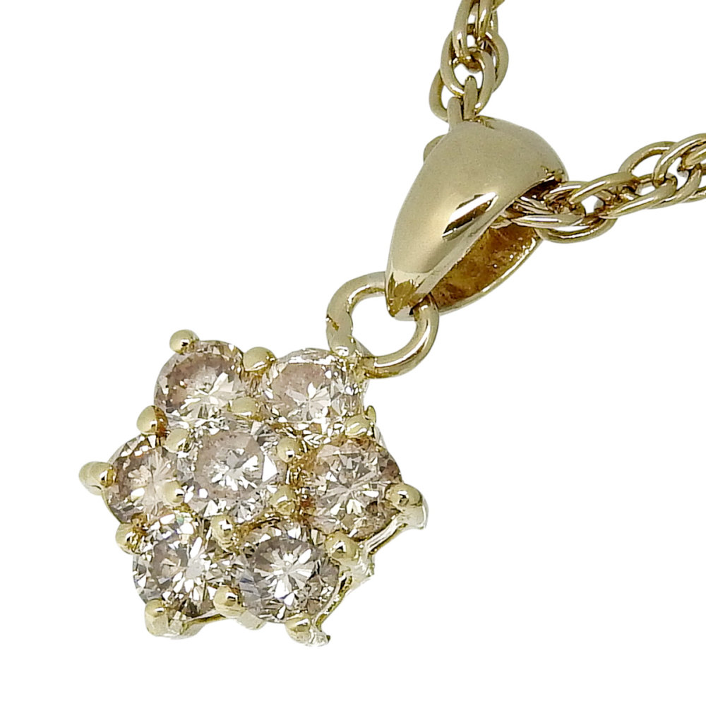 【返品OK】フラワーモチーフ 合計0.50ct 天然ダイヤ ネックレス 50cm K18YG 新品仕上げ済み レディース 18K 18金 イエローゴールド 金無垢【送料無料】【中古】
