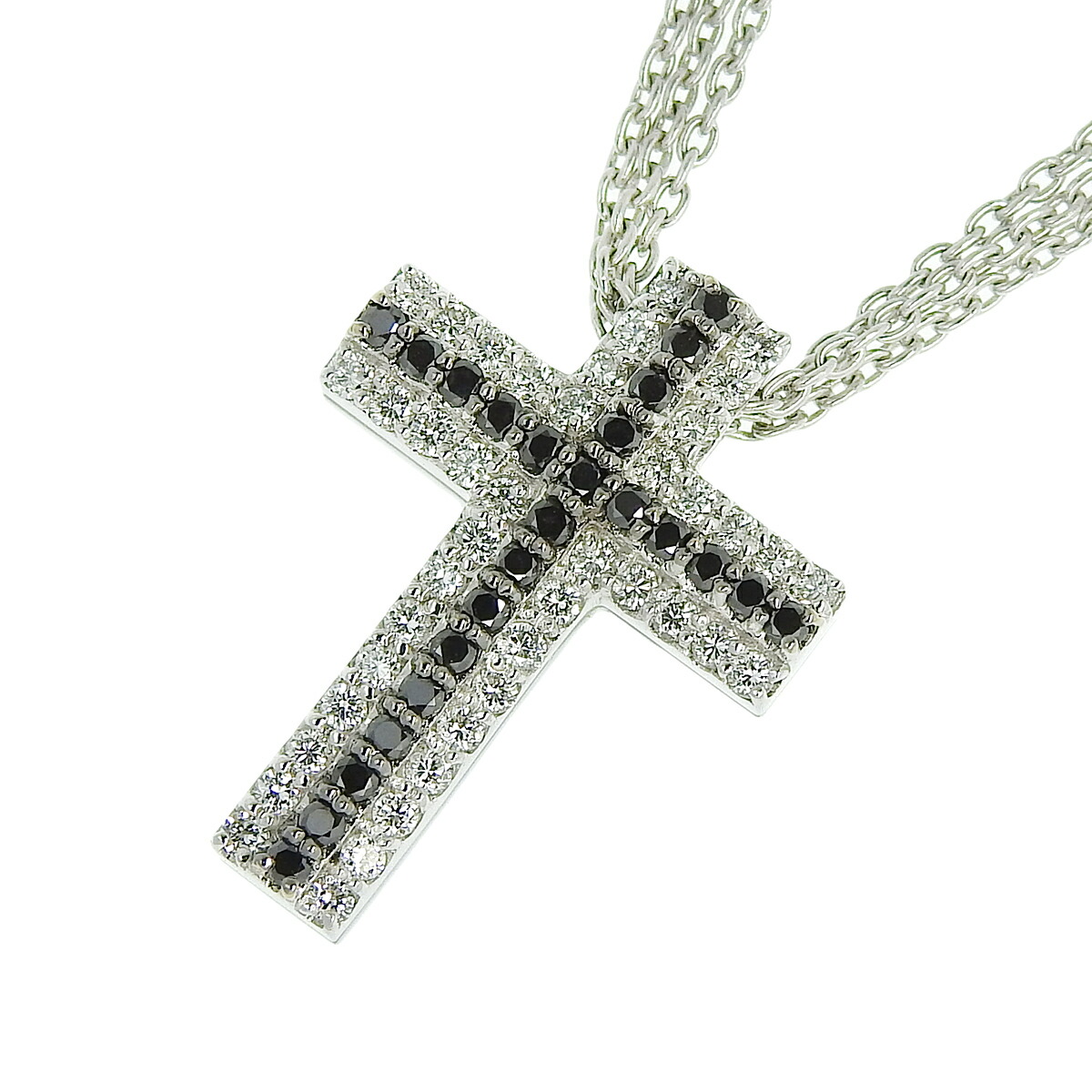 【返品OK】ポンテヴェキオ 合計0.21ct 天然ブラックダイヤ ネックレス 40cm K18WG 新品仕上げ済み 合計0.38ct 天然ダイヤ レディース 18K 18金 ホワイトゴールド【送料無料】【中古】