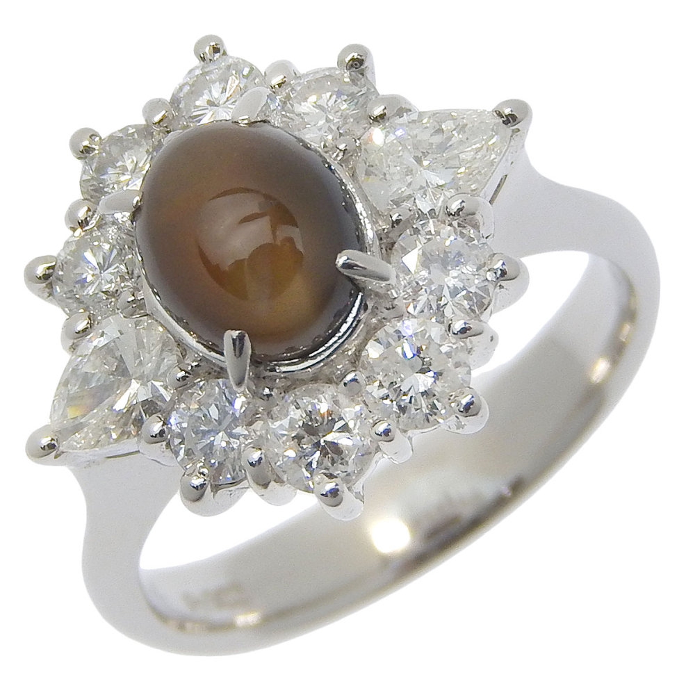 【返品OK】1.838ct 天然クリソベリルキャッツアイ リング 8号 Pt900 鑑別書付き 合計1.04ct 天然ダイヤ レディース プラチナ 白金 一粒 1粒 1P【送料無料】【中古】|三光質店店